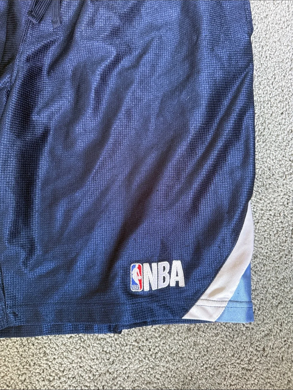 NBA Men's Dark Navy Athletic Basketball Shorts with White/Silver Accent. Size XL